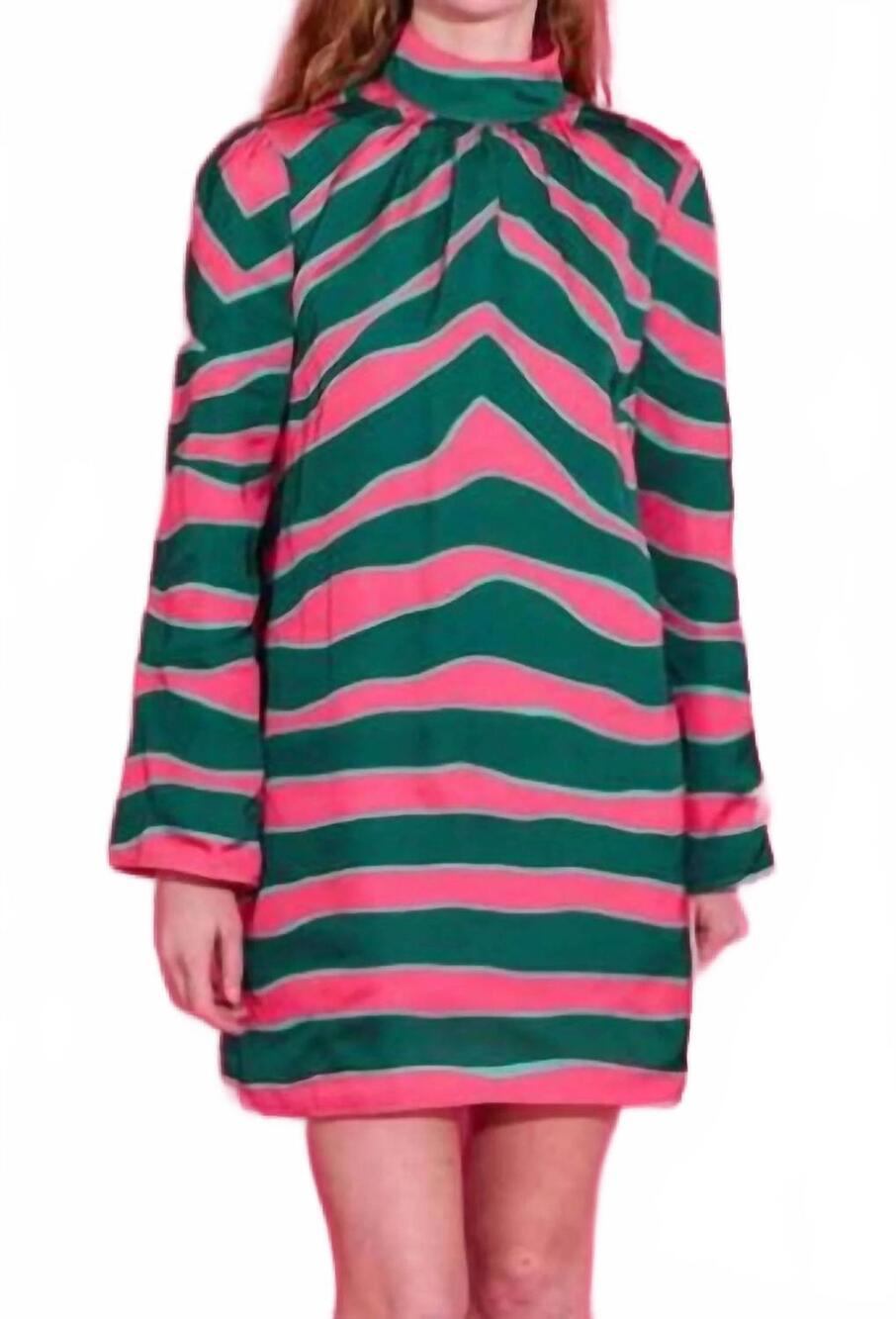NEW ALDEN ADAIR emery long sleeve mini dress in ziggy palm green/pink